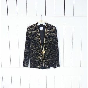 Vintage black/glitter gold striped velvet velour blazer jacket